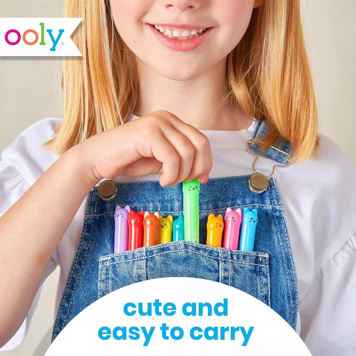 image:imageOoly Cat Parade Gel Crayons for Kids and Adults Set of 12 Rainbow Color Crayons for Glass and Paper Surfaces with CatShaped TwistUp Caps Smooth Gliding Gel Crayon SetCat Parade Vibrant Gel Crayons