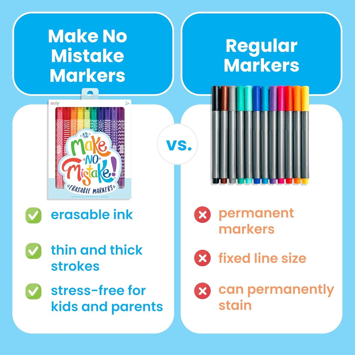 image:imageOoly Make No Mistake Erasable Markers 12 Stress and Mess Free Marker Pack You Can Erase Drawing amp Coloring Pens for Kids and Adults Colorful Supplies for Any Arts amp CraftsErasable