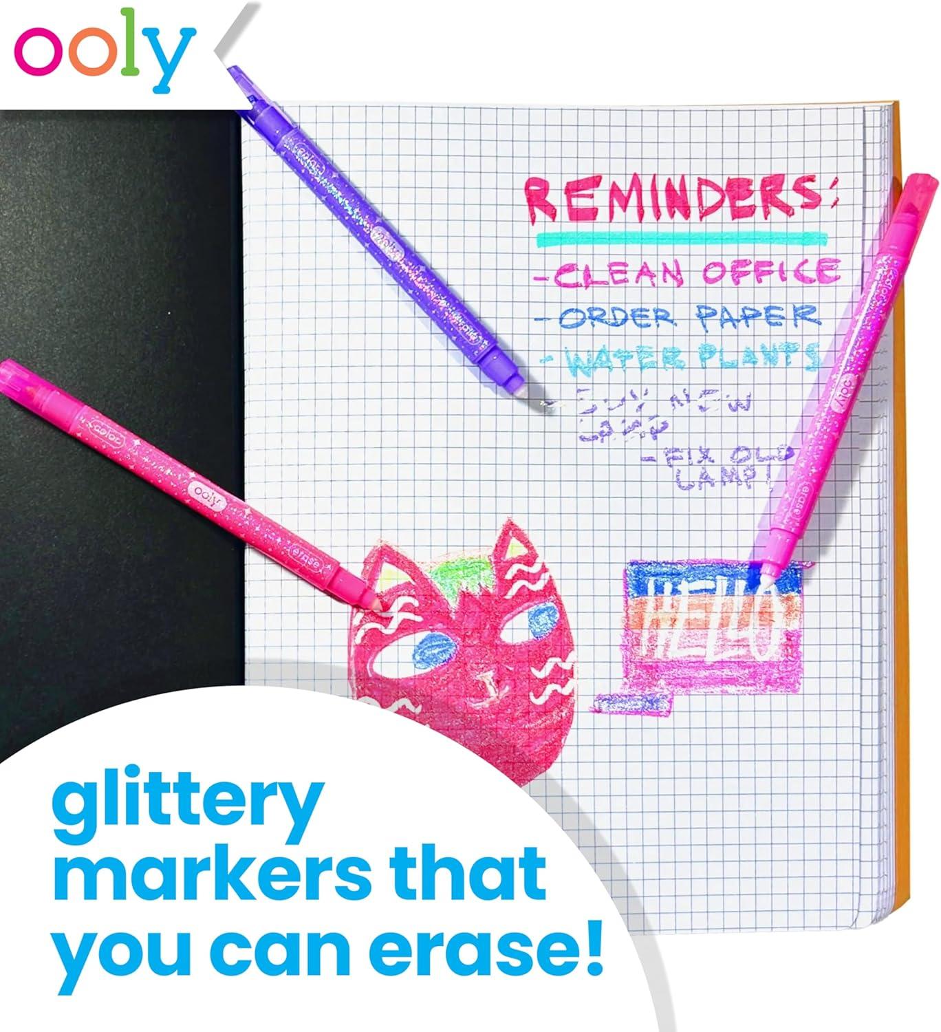 image:imageOoly Make No Mistake Erasable Markers 12 Stress and Mess Free Marker Pack You Can Erase Drawing amp Coloring Pens for Kids and Adults Colorful Supplies for Any Arts amp CraftsErasable Glittery