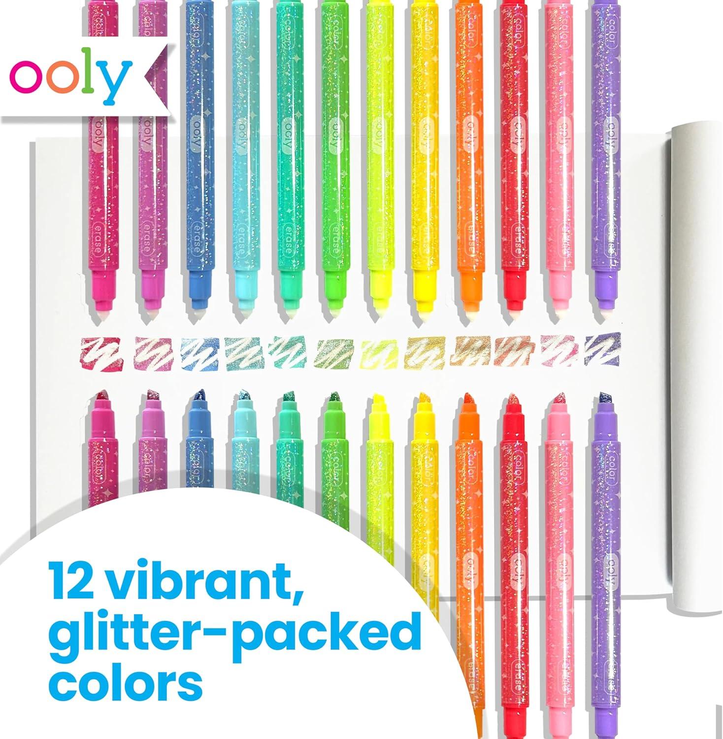 image:imageOoly Make No Mistake Erasable Markers 12 Stress and Mess Free Marker Pack You Can Erase Drawing amp Coloring Pens for Kids and Adults Colorful Supplies for Any Arts amp CraftsErasable Glittery