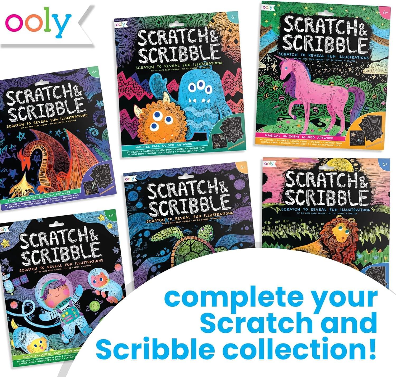 image:imageOoly Scratch amp Scribble 10pc Art Kit with 8 Total Scratch Cards 4 Illustrated 2 Blank 2 Rainbow with Scratching Tool and Sparkled Stickers Art Set Gifts for Kids Princess GardenPrincess Garden
