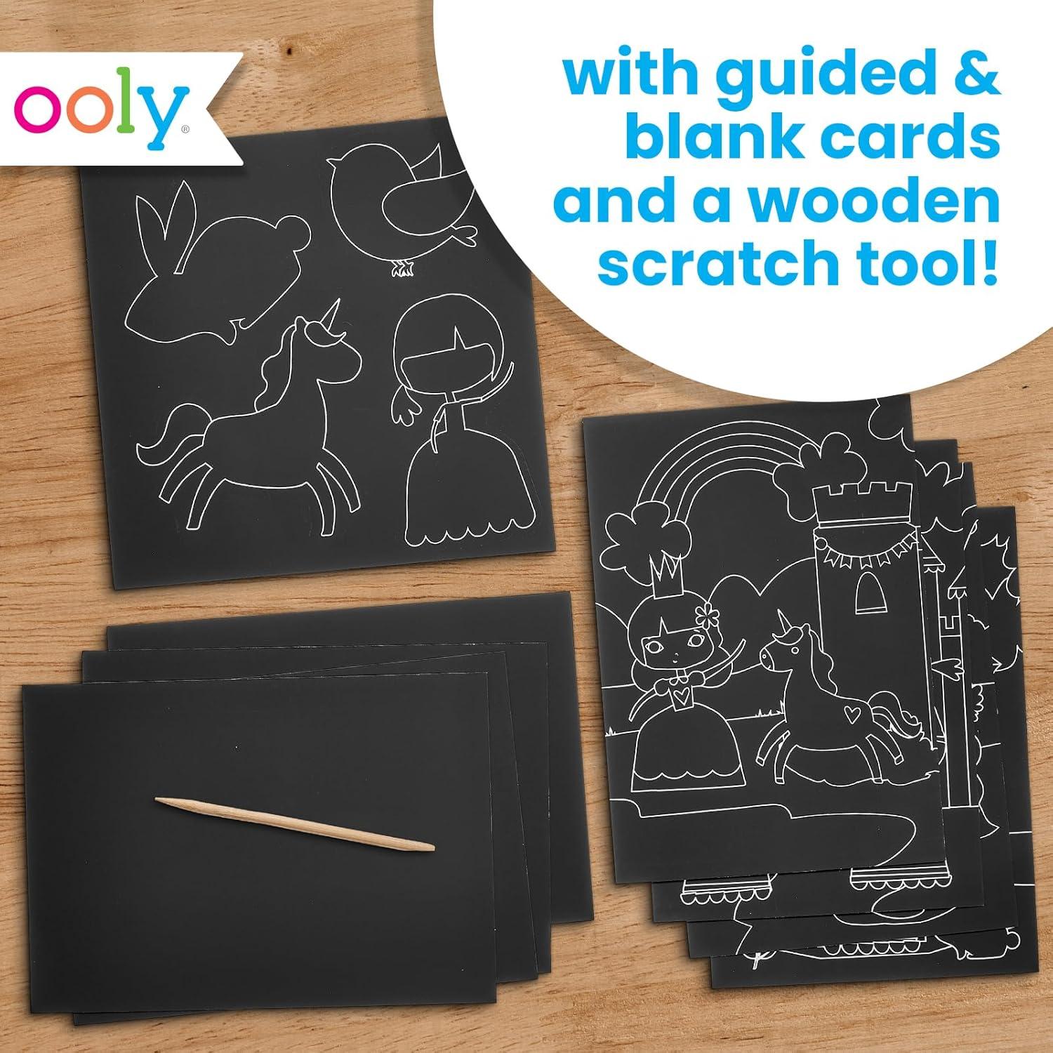 image:imageOoly Scratch amp Scribble 10pc Art Kit with 8 Total Scratch Cards 4 Illustrated 2 Blank 2 Rainbow with Scratching Tool and Sparkled Stickers Art Set Gifts for Kids Princess GardenPrincess Garden