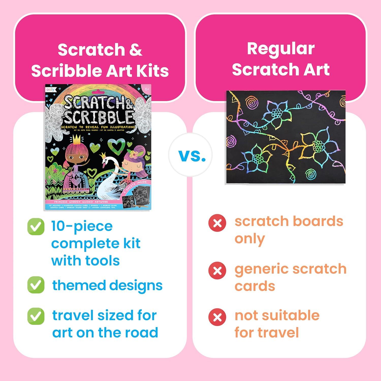 image:imageOoly Scratch amp Scribble 10pc Art Kit with 8 Total Scratch Cards 4 Illustrated 2 Blank 2 Rainbow with Scratching Tool and Sparkled Stickers Art Set Gifts for Kids Princess GardenPrincess Garden