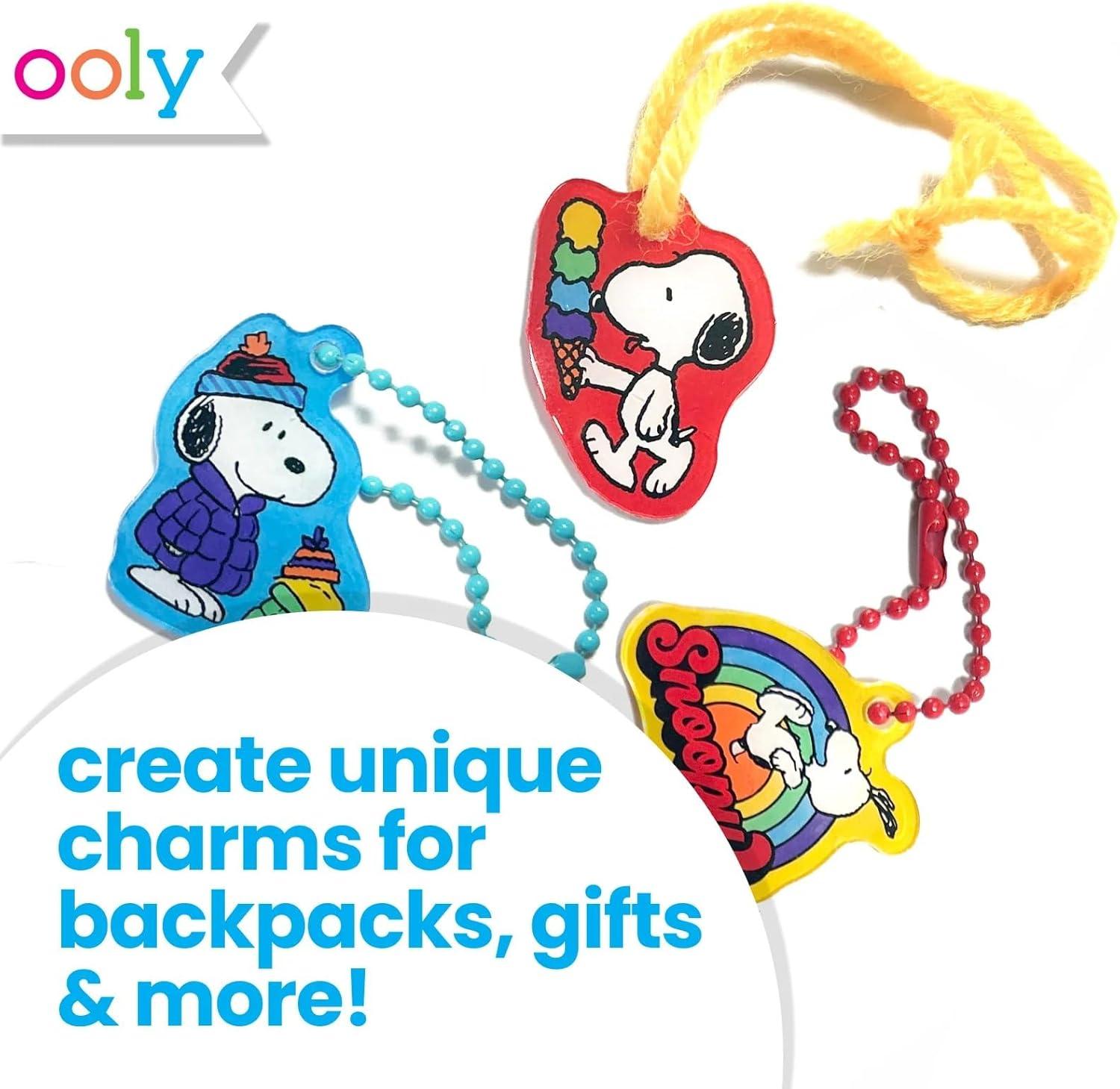 image:imageOoly x Peanuts Snoopy 34 PC DIY Shrinking Art Kit for Kids with Markers 20 Plastic Pre Cut Charms and More No Mess Creative Activity Jewelry Making KitPeanuts Snoopy Woodstock