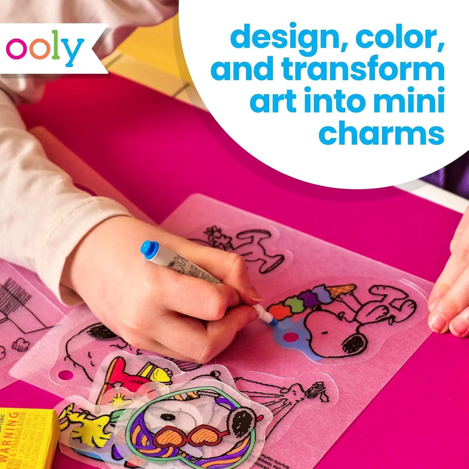 image:imageOoly x Peanuts Snoopy 34 PC DIY Shrinking Art Kit for Kids with Markers 20 Plastic Pre Cut Charms and More No Mess Creative Activity Jewelry Making KitPeanuts Snoopy Woodstock
