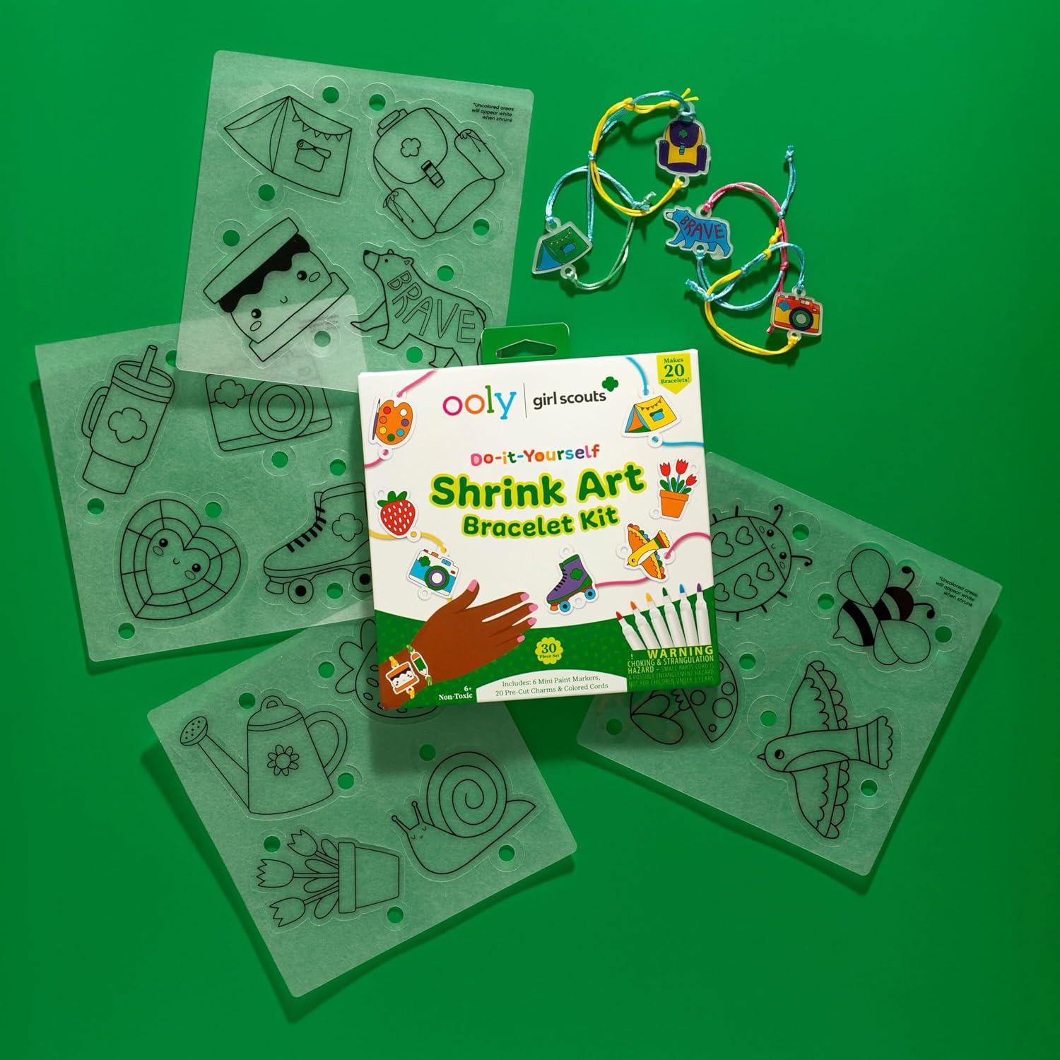 image:imageOoly x Peanuts Snoopy 34 PC DIY Shrinking Art Kit for Kids with Markers 20 Plastic Pre Cut Charms and More No Mess Creative Activity Jewelry Making KitGirl Scouts Bracelet Kit