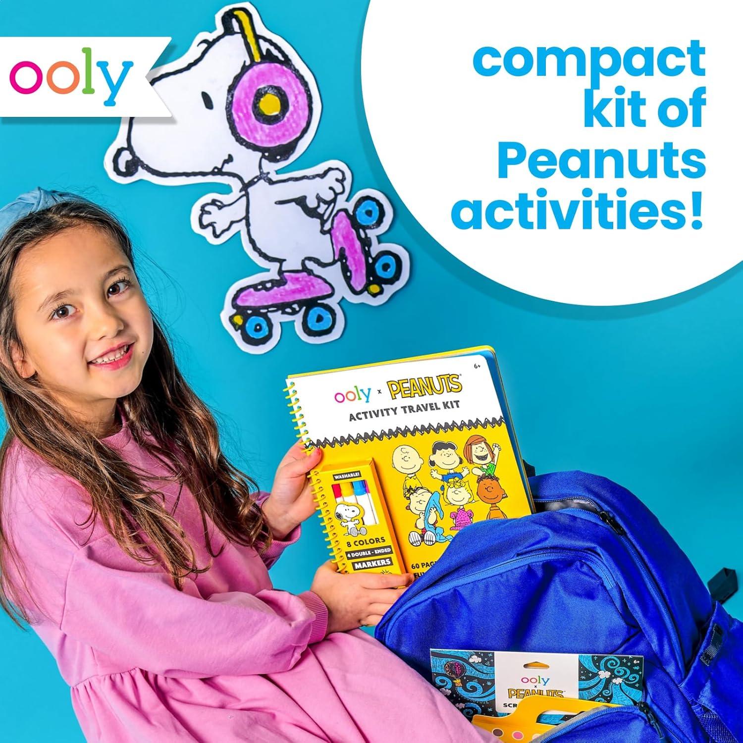 image:imageOoly x Peanuts Snoopy School Coloring Travel Kit 60Page Activity Book with Coloring Sheets 4 DoubleEnded Markers  8 Colors 2 Sticker Sheets Puzzles amp Games Snoopy amp Charlie Brown Art SetPeanuts Coloring Kit