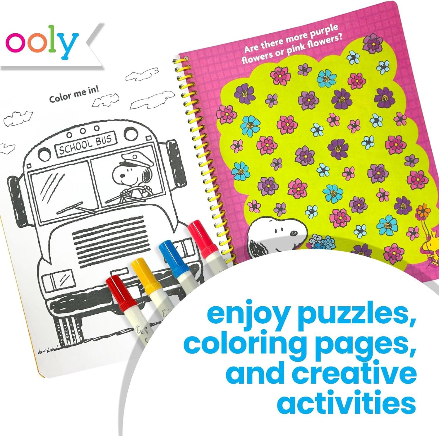 image:imageOoly x Peanuts Snoopy School Coloring Travel Kit 60Page Activity Book with Coloring Sheets 4 DoubleEnded Markers  8 Colors 2 Sticker Sheets Puzzles amp Games Snoopy amp Charlie Brown Art SetPeanuts Coloring Kit