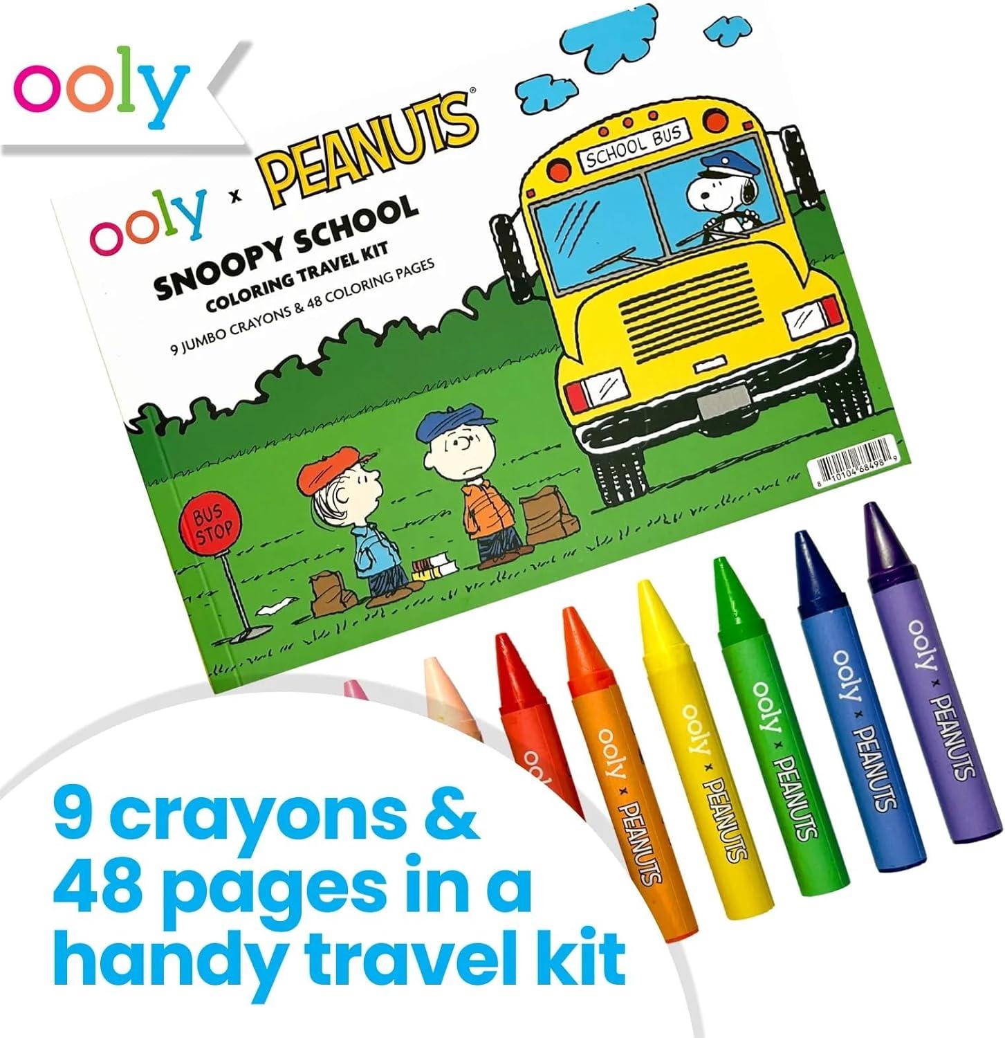 image:imageOoly x Peanuts Travel Art Kit with 9 Jumbo Crayons amp 48 Themed Coloring Pages amp Case for Easy Traveling Art Creation Perfect Airplane amp Road Trip Activities for KidsPeanuts Friends