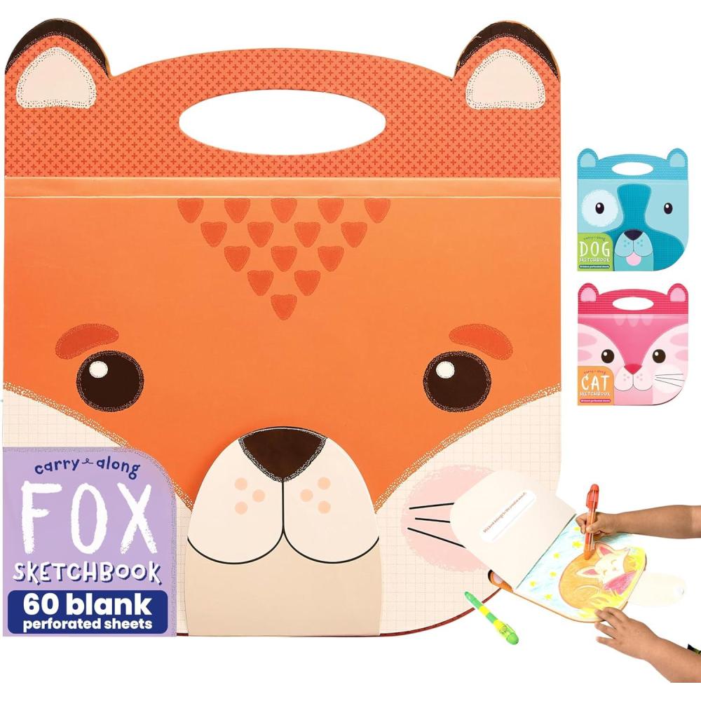 image:imageOOLY Carry Along Sketchbook for Kids 60 Pages 9 x 7 inches Portable Sketch Book Drawing Pad for Travel CatFox