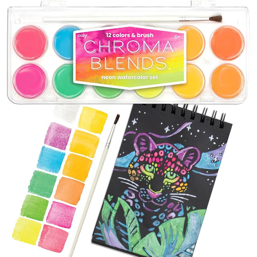 image:imageOOLY Lil Watercolor Paint Pad for Kids 20 Sheets Watercolor Paper Pad 9x12 Inch 200 GSM Acid Free No Bleed Watercolor Paint Pad Ages 3 and UpChroma Blends Neon Pods
