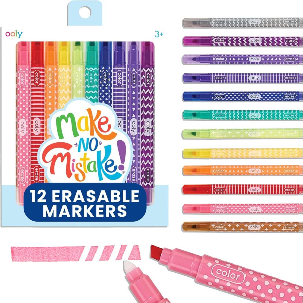 image:imageOoly Make No Mistake Erasable Markers 12 Stress and Mess Free Marker Pack You Can Erase Drawing amp Coloring Pens for Kids and Adults Colorful Supplies for Any Arts amp CraftsErasable