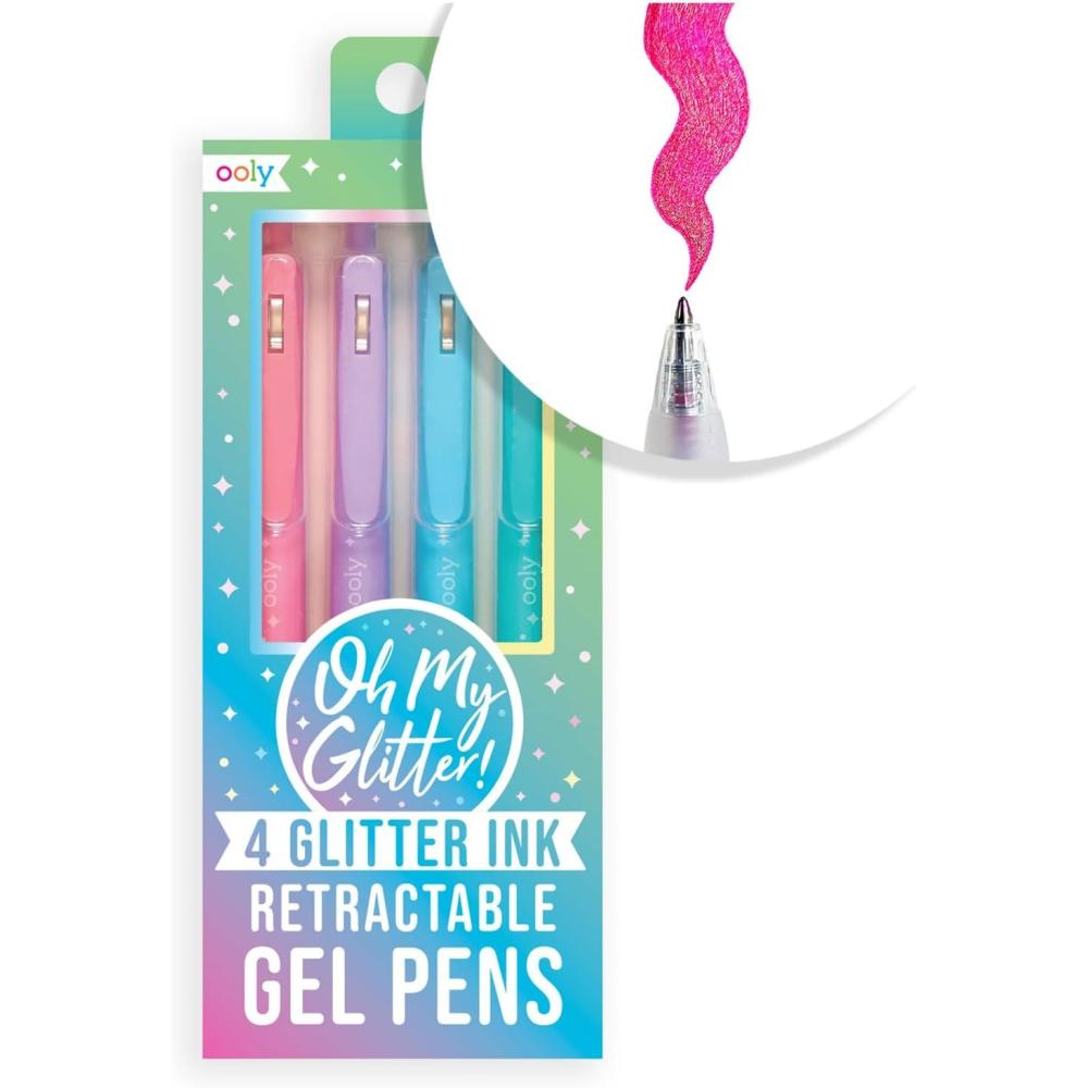 image:imageOoly Oh My Glitter Gel Pens Set of 4 Cute School and Art Supplies for Girls Planner Pen with Comfort Grip Ideal Retractable Glitter Pens for Decorations amp Office Use4 Count Pack of 1