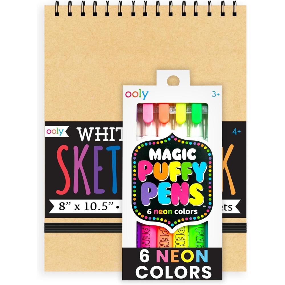 image:imageOoly Puffy Paint Neon Gel Pens Set of 6 amp Sketchbook Bundle 3D Foam Texture Painting Magic Puffy Pen Creative and Fun Pens for Kids Arts and Crafts Drawing SuppliesPuffy Pens Sketchbook