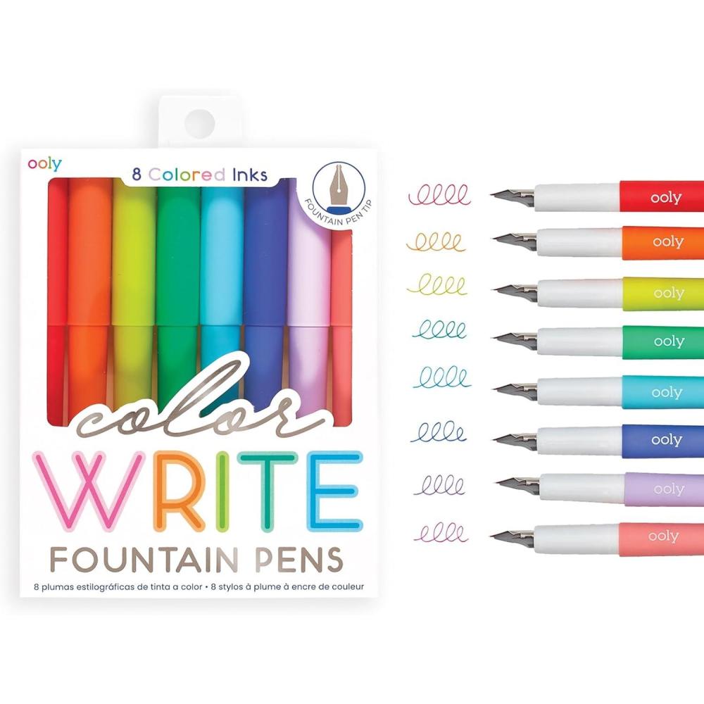 image:imageOoly Splendid Fountain Pen Set in Black 1 Fountain Pen and 3 Ink Refill Cartridges Fine Tip Pens for Calligraphy Drawing Handlettering Refillable1 Multicolor Pens 8 Pens