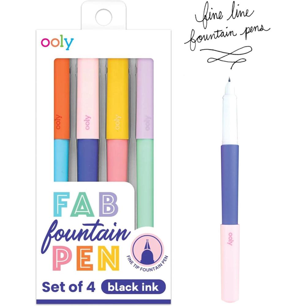 image:imageOoly Splendid Fountain Pen Set in Black 1 Fountain Pen and 3 Ink Refill Cartridges Fine Tip Pens for Calligraphy Drawing Handlettering RefillableBlack Pens 4 Pens