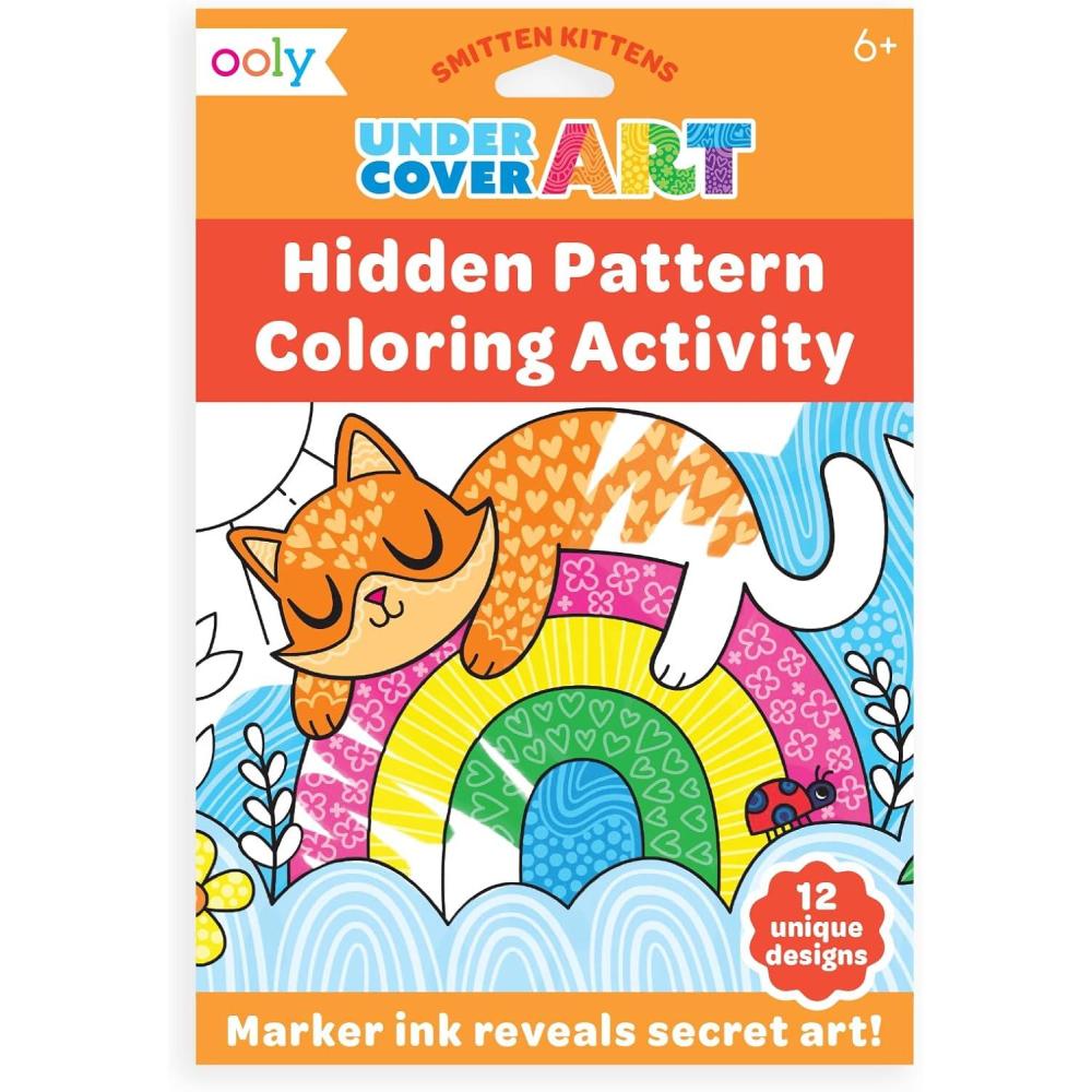 image:imageOoly Undercover Art Hidden Pattern Coloring Activity Art Cards 12 Unique and Fun Designs NonToxic Coloring Gifts for Kids Activity Kit for Travel Dino TalesSmitten Kittens