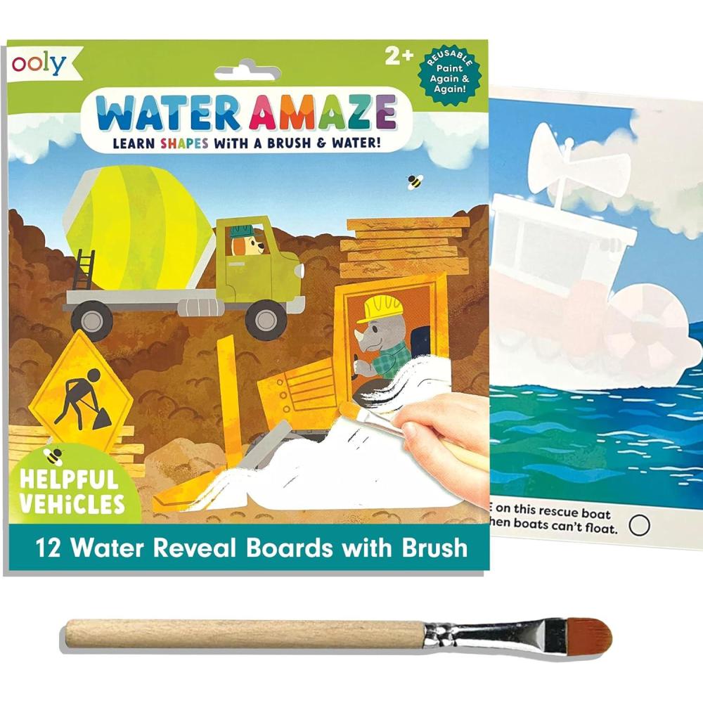 image:imageOoly Water Amaze Includes 12 Reveal Boards amp Brush Reusable Reveal Pads for Kids Coloring Books for Toddlers Paint with Water Books Gifts for Kids Baby AnimalsHelpful Vehicles
