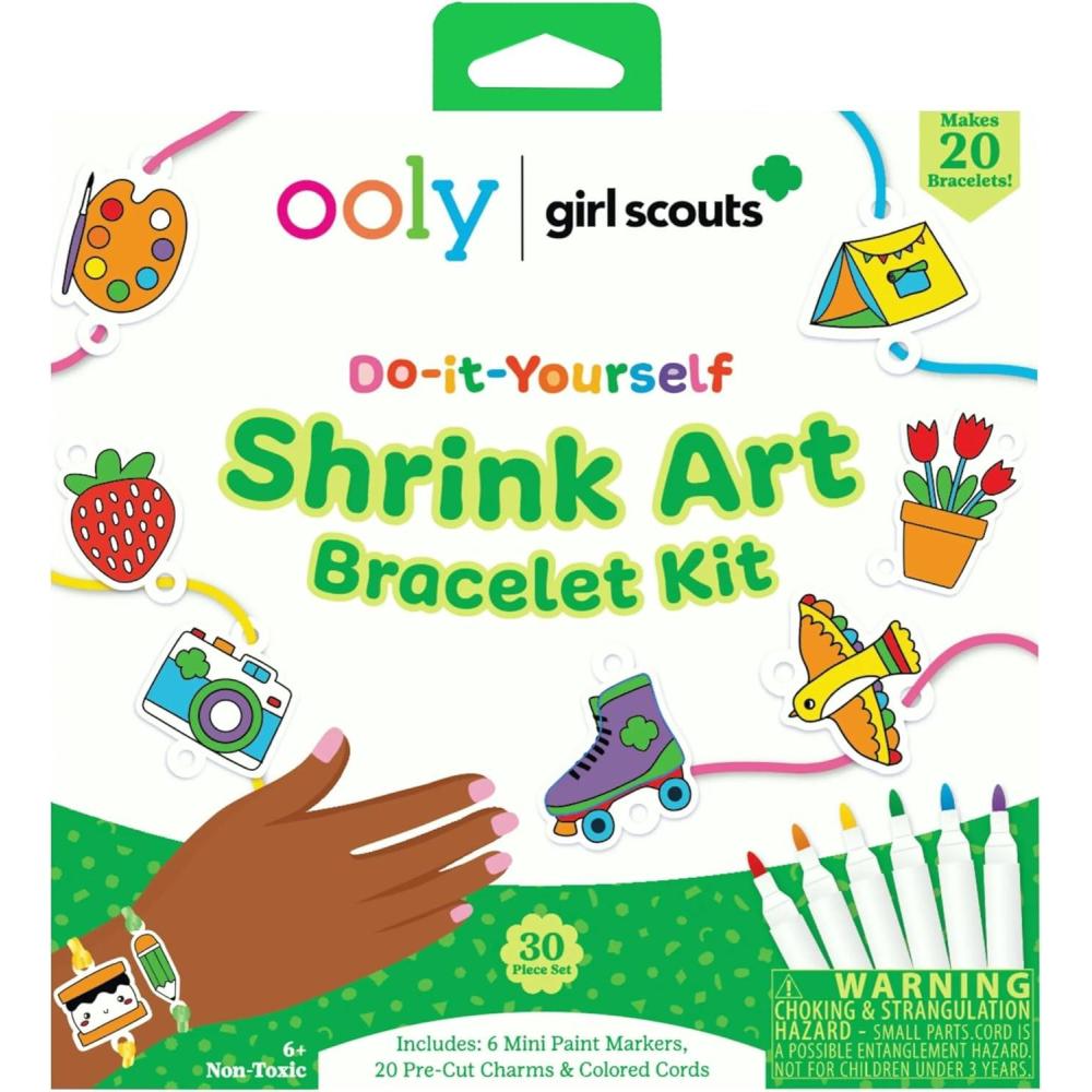 image:imageOoly x Peanuts Snoopy 34 PC DIY Shrinking Art Kit for Kids with Markers 20 Plastic Pre Cut Charms and More No Mess Creative Activity Jewelry Making KitGirl Scouts Bracelet Kit