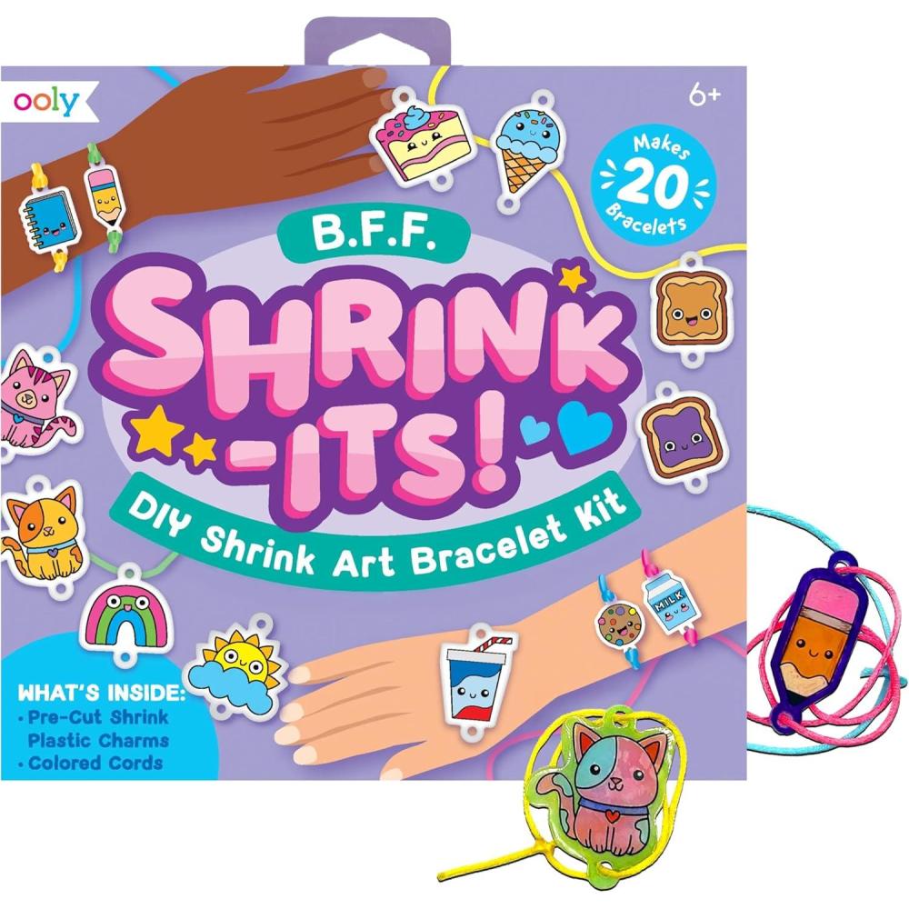 image:imageOoly x Peanuts Snoopy 34 PC DIY Shrinking Art Kit for Kids with Markers 20 Plastic Pre Cut Charms and More No Mess Creative Activity Jewelry Making KitBFF Bracelet Kit
