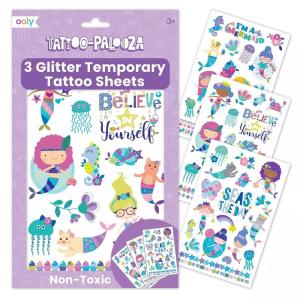 image:imageOoly 50 Glitter Temporary Tattoos For Kids Safe amp NonToxic Temporary Tattoo Party Favors Gifts for Kids Great Goodie Bag Stuffers amp Fun Birthday Decorations  Doodle WorldGlitter Mermaid Magic