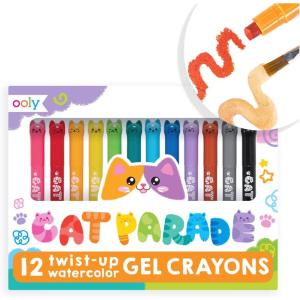 image:imageOoly Cat Parade Gel Crayons for Kids and Adults  Set of 12 Rainbow Color Crayons for Glass and Paper Surfaces with CatShaped TwistUp Caps  Smooth Gliding Gel Crayon SetCat Parade Vibrant Gel Crayons