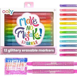image:imageOoly Make No Mistake Erasable Markers 12 Stress and Mess Free Marker Pack You Can Erase Drawing amp Coloring Pens for Kids and Adults Colorful Supplies for Any Arts amp CraftsErasable Glittery