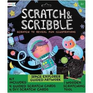 image:imageOoly Scratch amp Scribble 10pc Art Kit with 8 Total Scratch Cards 4 Illustrated 2 Blank 2 Rainbow with Scratching Tool and Sparkled Stickers Art Set Gifts for Kids  Princess GardenSpace Explorers