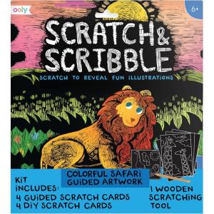 image:imageOoly Scratch amp Scribble 10pc Art Kit with 8 Total Scratch Cards 4 Illustrated 2 Blank 2 Rainbow with Scratching Tool and Sparkled Stickers Art Set Gifts for Kids  Princess GardenColorful Safari