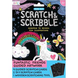 image:imageOoly Scratch amp Scribble 10pc Art Kit with 8 Total Scratch Cards 4 Illustrated 2 Blank 2 Rainbow with Scratching Tool and Sparkled Stickers Art Set Gifts for Kids  Princess GardenMini Funtastic Friends