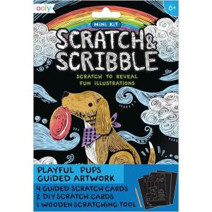 image:imageOoly Scratch amp Scribble 10pc Art Kit with 8 Total Scratch Cards 4 Illustrated 2 Blank 2 Rainbow with Scratching Tool and Sparkled Stickers Art Set Gifts for Kids  Princess GardenMini Playful Pups