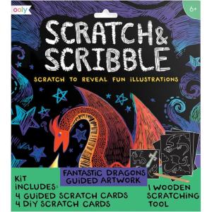 image:imageOoly Scratch amp Scribble 10pc Art Kit with 8 Total Scratch Cards 4 Illustrated 2 Blank 2 Rainbow with Scratching Tool and Sparkled Stickers Art Set Gifts for Kids  Princess GardenDragons