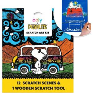 image:imageOoly Scratch amp Scribble 10pc Art Kit with 8 Total Scratch Cards 4 Illustrated 2 Blank 2 Rainbow with Scratching Tool and Sparkled Stickers Art Set Gifts for Kids  Princess GardenPeanuts Friends