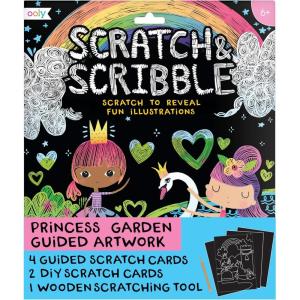 image:imageOoly Scratch amp Scribble 10pc Art Kit with 8 Total Scratch Cards 4 Illustrated 2 Blank 2 Rainbow with Scratching Tool and Sparkled Stickers Art Set Gifts for Kids  Princess GardenPrincess Garden