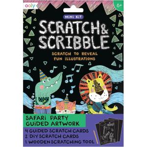image:imageOoly Scratch amp Scribble 10pc Art Kit with 8 Total Scratch Cards 4 Illustrated 2 Blank 2 Rainbow with Scratching Tool and Sparkled Stickers Art Set Gifts for Kids  Princess GardenMini Safari Party
