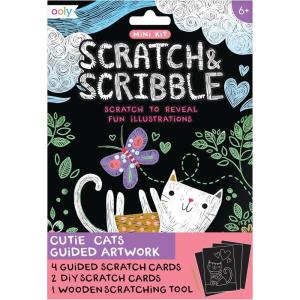 image:imageOoly Scratch amp Scribble 10pc Art Kit with 8 Total Scratch Cards 4 Illustrated 2 Blank 2 Rainbow with Scratching Tool and Sparkled Stickers Art Set Gifts for Kids  Princess GardenMini Cutie Cats