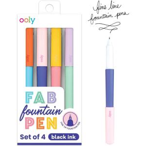 image:imageOoly Splendid Fountain Pen Set in Black 1 Fountain Pen and 3 Ink Refill Cartridges Fine Tip Pens for Calligraphy Drawing Handlettering RefillableBlack Pens 4 Pens