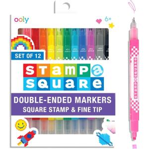 image:imageOoly x Peanuts DoubleSided Stamping Markers with Peanuts Characters and Brush Tips Stamps include Snoopy Woodstock Charlie Brown and MoreSquare Stamp  Pen Combo