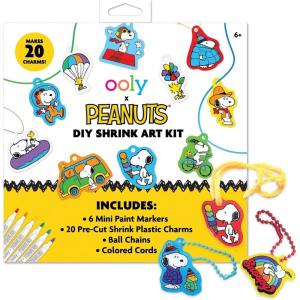 image:imageOoly x Peanuts Snoopy 34 PC DIY Shrinking Art Kit for Kids with Markers 20 Plastic Pre Cut Charms and More No Mess Creative Activity Jewelry Making KitPeanuts Snoopy  Woodstock