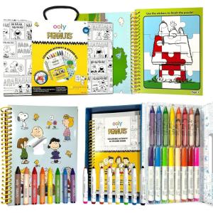 image:imageOoly x Peanuts Snoopy School Coloring Travel Kit 60Page Activity Book with Coloring Sheets 4 DoubleEnded Markers  8 Colors 2 Sticker Sheets Puzzles amp Games Snoopy amp Charlie Brown Art SetDeluxe Peanuts Coloring Kit