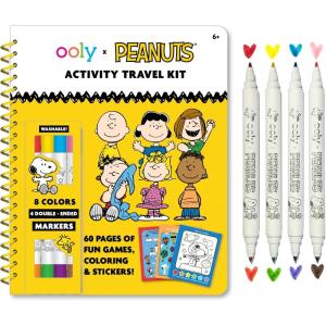 image:imageOoly x Peanuts Snoopy School Coloring Travel Kit 60Page Activity Book with Coloring Sheets 4 DoubleEnded Markers  8 Colors 2 Sticker Sheets Puzzles amp Games Snoopy amp Charlie Brown Art SetPeanuts Coloring Kit