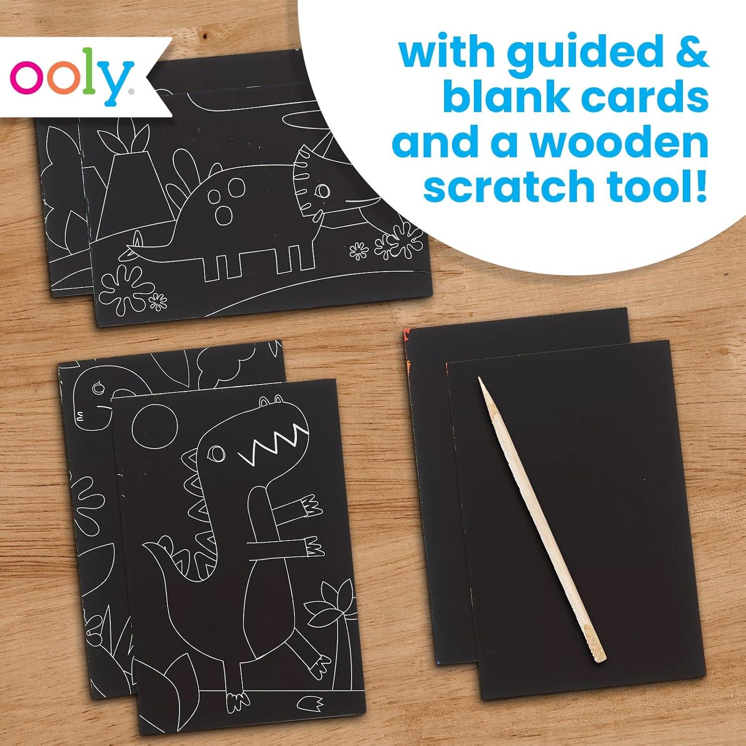 image:imageOoly Mini Scratch amp Scribble Art Kit 6 Card Rainbow Scratch Art Set Gifts for Kids TravelFriendly Craft Kit Scratching Tool Included Dino Days
