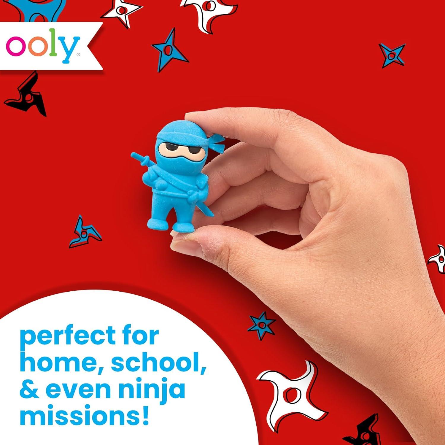 image:imageOoly Ninja Erasers Set of 3 Blue Red and Black Colors 175 Tall