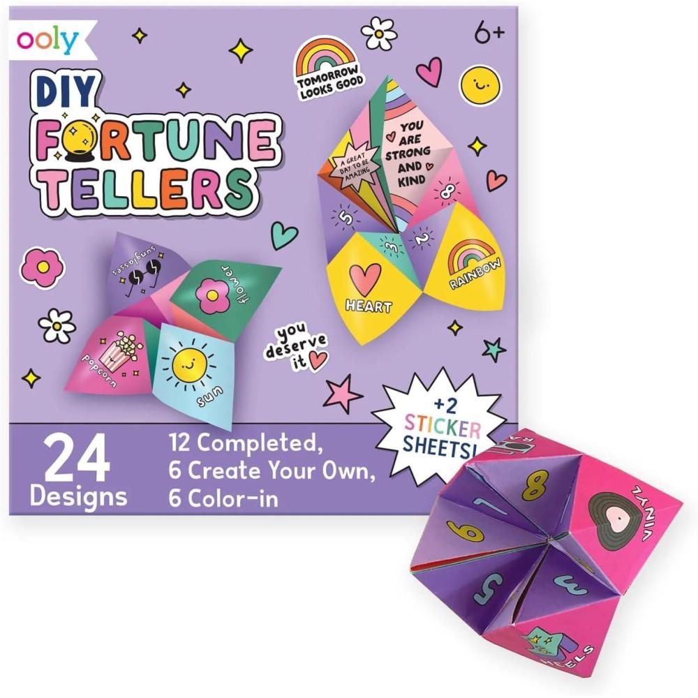 image:imageOoly DIY Paper Kit 24 Fortune Teller Designs amp Stickers Kit Includes 12 Completed 6 Blank and 6 Colorin Folding Fortune Teller Activity Gifts for KidsFortune Tellers Kit