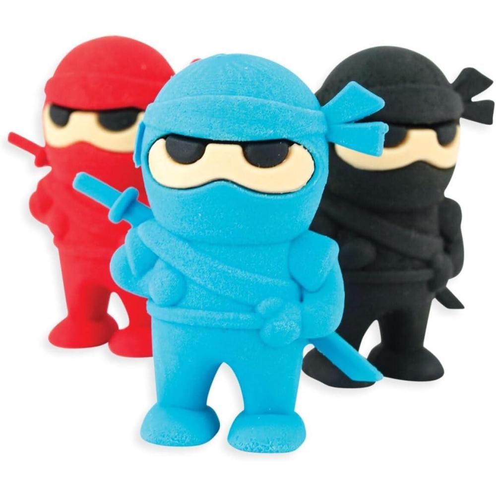 image:imageOoly Ninja Erasers Set of 3 Blue Red and Black Colors 175 Tall