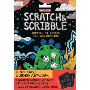 image:imageOoly Mini Scratch amp Scribble Art Kit  6 Card Rainbow Scratch Art Set Gifts for Kids TravelFriendly Craft Kit Scratching Tool Included  Dino Days